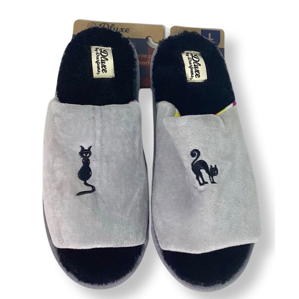 Unisex Dluxe by Dearfoams black Cat slippers - memory foam sole - size XL 11-12